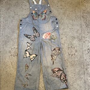 Butterfly Embroidered Overalls size large